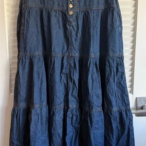 Cider Dark Blue Tiered Button-Front Maxi Skirt